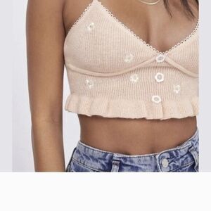 For Love & Lemons Embroidered Buds Cropped Cami M